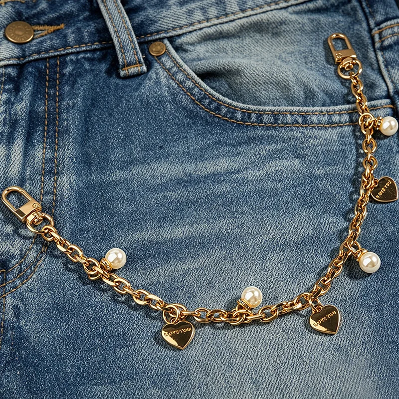 2026 New Model Pearl Love Metal Becorative Bag Chain Punk Style Chain For Woman Bag Luxury Accessories Key Chain