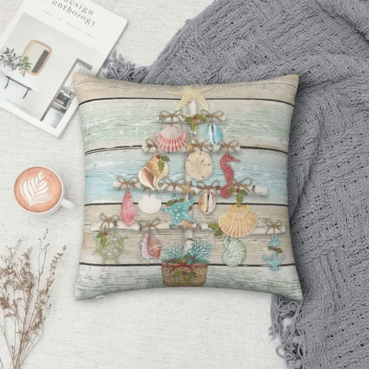 

Coastal Christmas A Pillowcase Polyester Pillows Cover Cushion Comfort Throw Pillow Sofa Decorative Cushions Used for Home Sofa