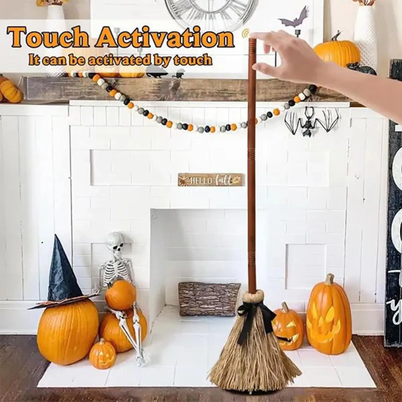 Halloween Moving Witch Broom Animated Witch Broom With Motion Sensor Scary Sounds Haunted House decoration Props Animated Broom
