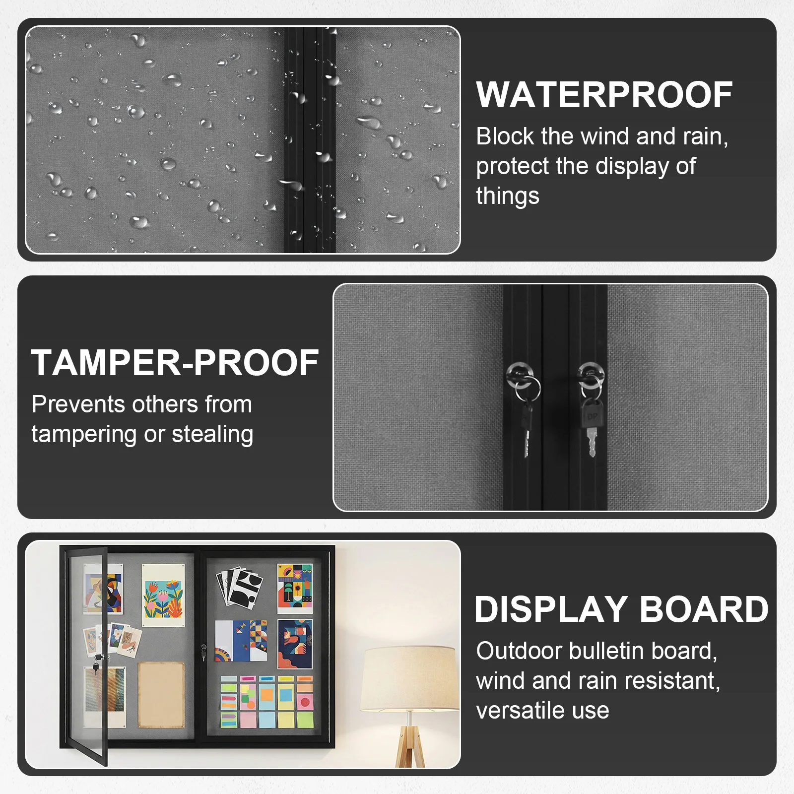 

Wall-Mounted Display Case Aluminum Frame Enclosed Cork Board with Glass Locking Door for Office Commercial Hospital Etc
