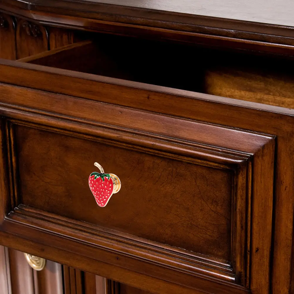 2Pcs Zinc Alloy Cabinet Door Handles Strawberry Theme Cute Decorative Knobs for Kitchen Dresser Wardrobe Furniture