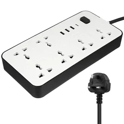 Flat Power Strip Extension Cable Multi Plug Outlet Extender with USB Charging Ports(UK Plug)