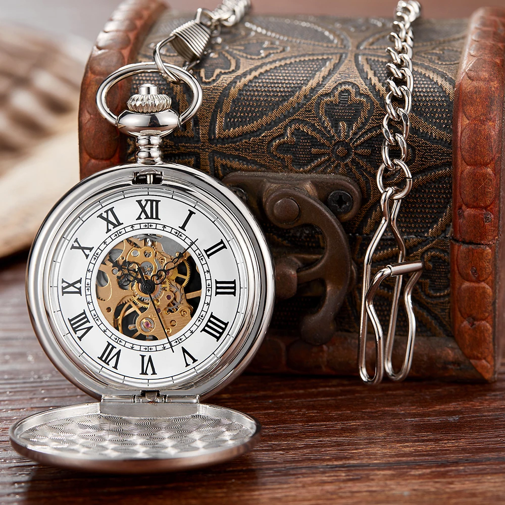 Steampunk Antique Vintage Roman Numerals Quartz Pocket Watch Multicolor Case Necklace Pendant Clock Chain Men\'s Women 2022