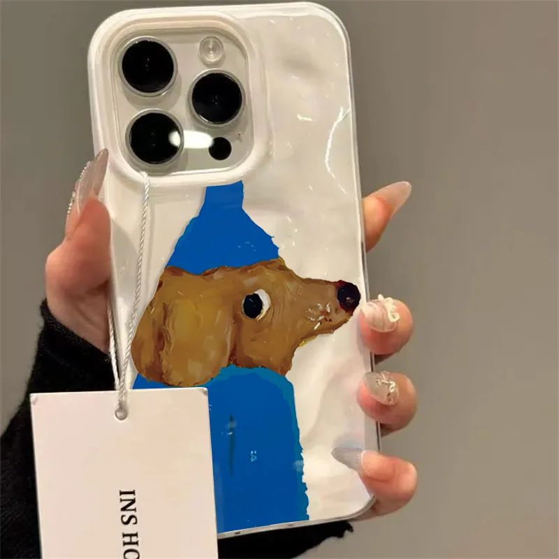 Cappello blu Cucciolo Pieghe Texture Custodia morbida in silicone per iPhone 16 17 Air 15 14 13 12 11 Pro Max Plus Cover posteriore simpatico cartone animato