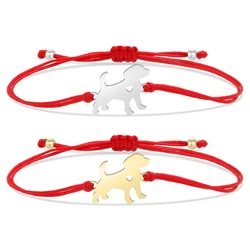 Gold-plated Stainless Steel Delicate Polish Cute Dog With Love Heart Charm Bracelet Women Pet Animal Red String Jewelry Present