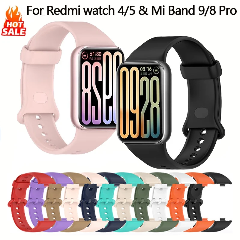 Official Silicone Band for Xiaomi Smart Mi Band 8 Pro/9 Pro Strap Accessories Breathable Belt Correa Redmi Watch 6/5/4 Straps