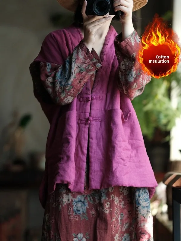 Retro Baumwolle Leinen Farbe V-ne Geknöpft ort Weste Große Größe frauen Kleidung Traditionelle Chinesische Stickerei Herbst W...