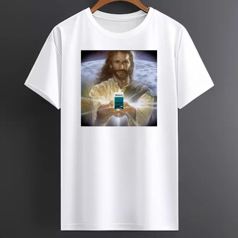 Jesus Holding Cigarettes | Newport Funny Meme T-Shirt Oddly Specific Weird Tees Graphic Print T Shirts Top Cotton Tee Men Tshirt