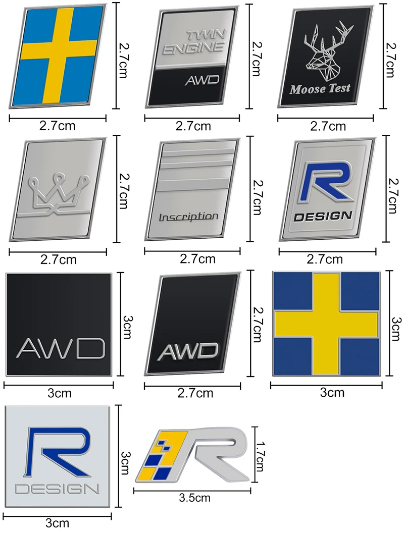 3D Metal R Design AWD Badge Car Sticker for Volvo T5 V40 V60 V90 XC60 XC90 XC40 S60 S90 S80 C30 Stickers