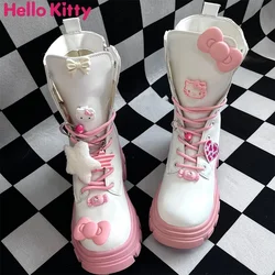 Hello Kitty Martin Boots Kawaii Jk Uniforms Middle Tube Shoe Anime Winter Warm Snow Boots Female Thick Bottom Shoes Boots Gifts