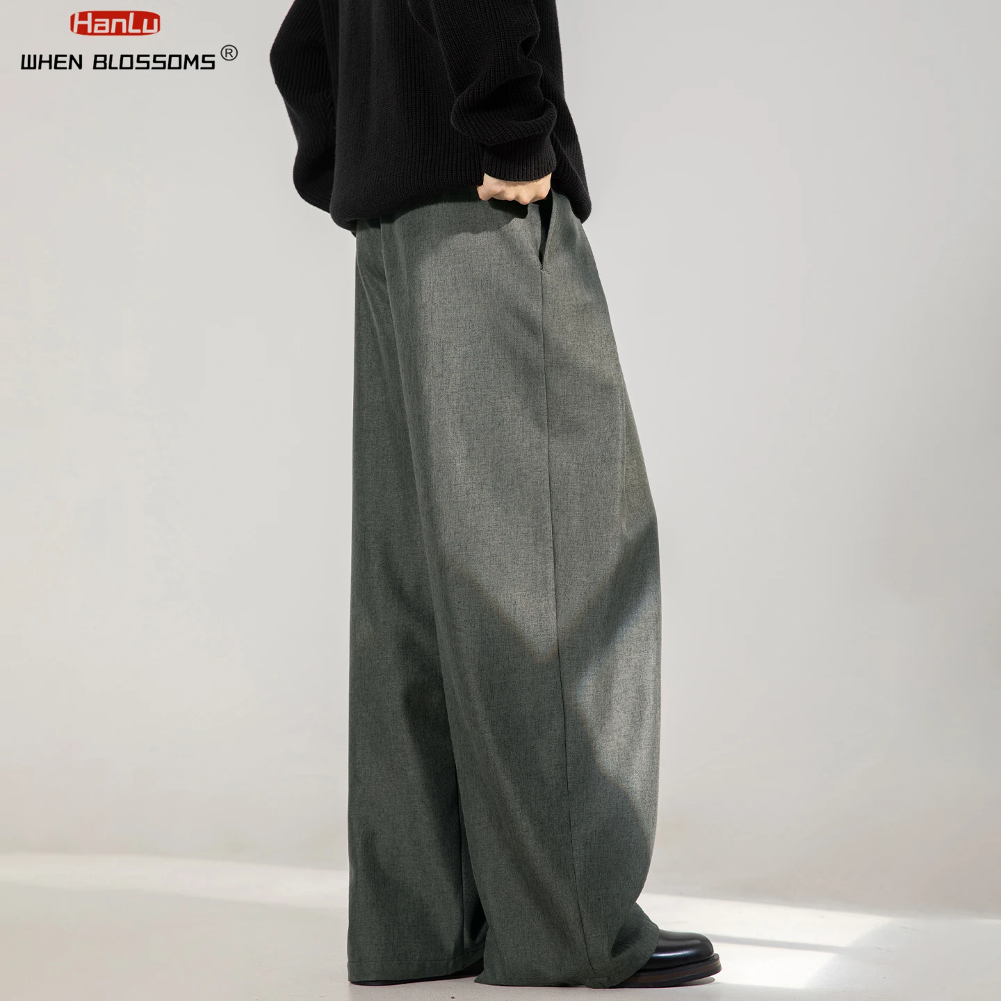 HANGLU 2025 Pantalones plisados cruzados para hombre, corte relajado, pierna recta, ropa de calle Vintage, pantalones casuales de oficina