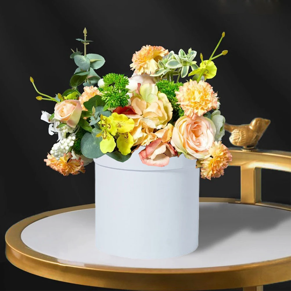 

Mini Hug Bucket Round White Flower Boxes for Bouquet Packaging Paper Cylinder Gift Wrapping Suitable Birthday Wedding Festivals