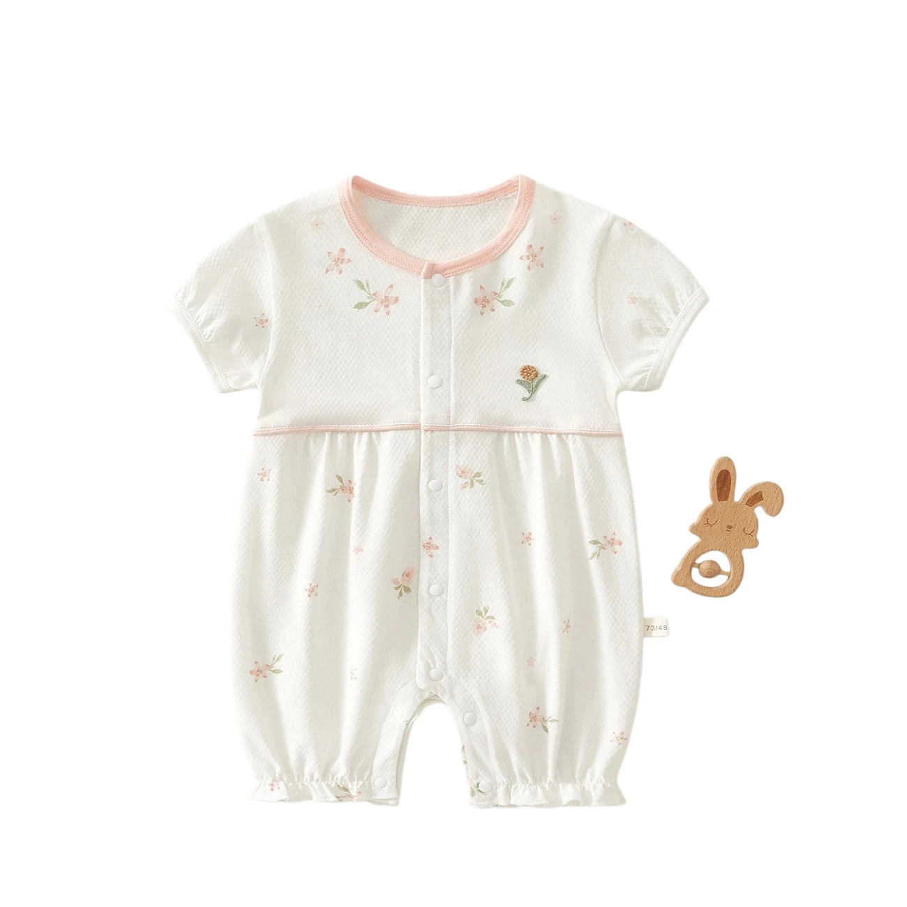 Baby Girl Romper Summer Short-Sleeve Crawling Outfit Small Floral Korean Style Clothing Toddler Class a Thin Infant Jumpsuit