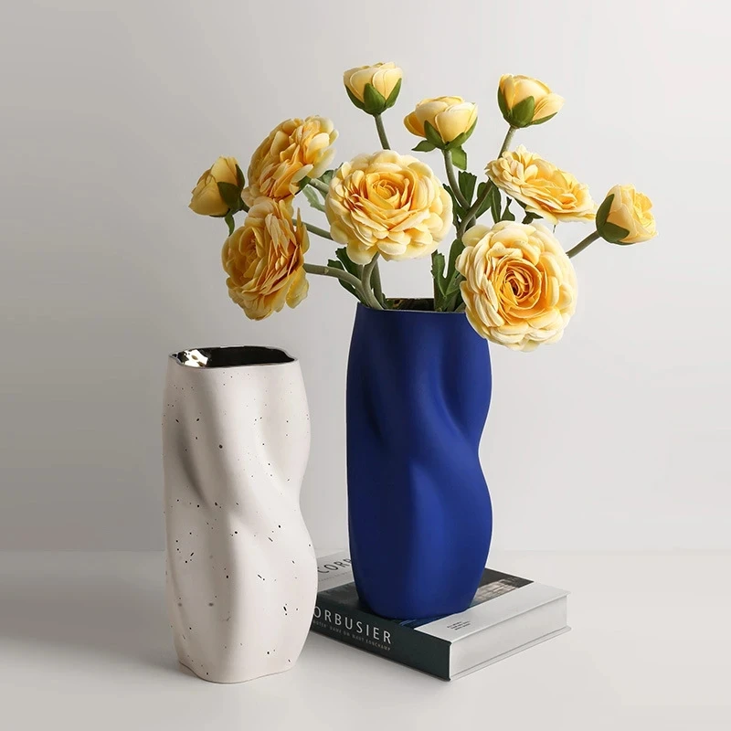 

Nordic Ceramic Geometric Curve Art Dried Plant Flower Arrangement Vase Home Living Room TV Cabinet Vases Decorative Ornaments