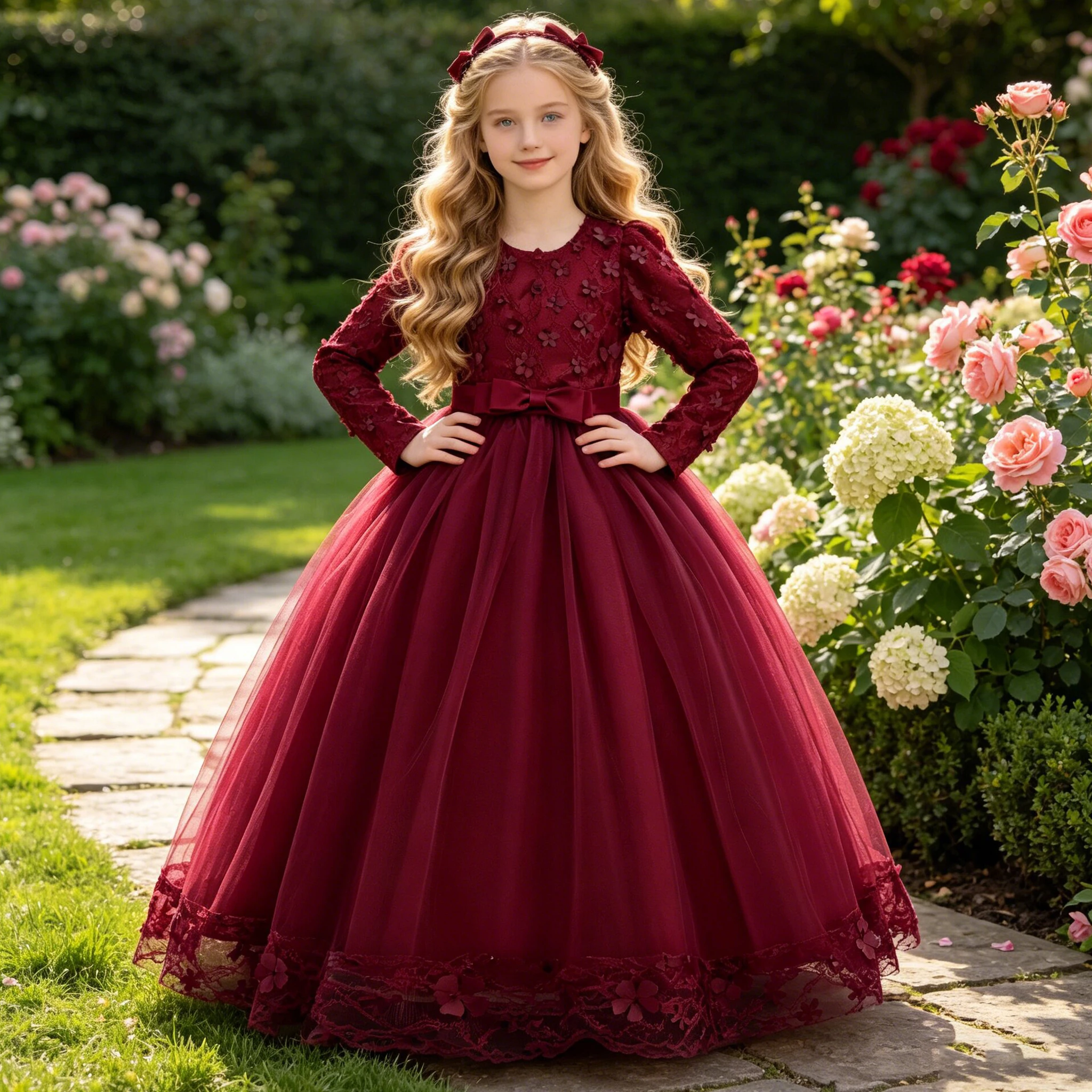 Vestido de Honra Infantil Elegante Manga Longa