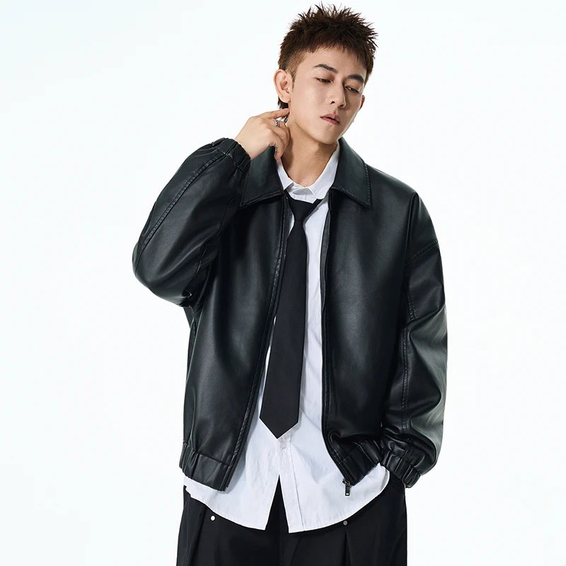

Мужская кожаная куртка в стиле ретро, американского дизайна, весенне-осенняя, модная, повседневная, с заниженной линией плеч, верхняя одежда