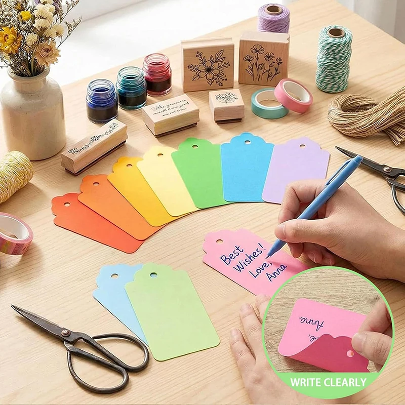 100/200Pcs Colorful Gift Tags with String Small Blank Hang Tag Set for Wrapping Festive Crafts Bookmarks Gift Party Decorations