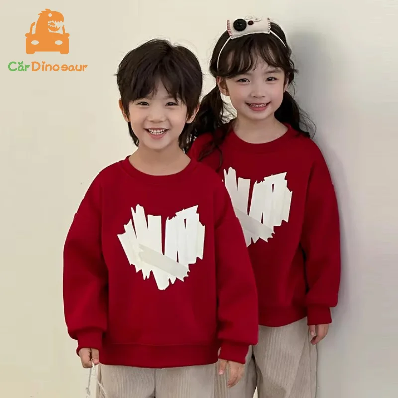 

1-12 Year Girls Boys Brother Sister S-3XL Mom Dad Family Matching Outfits Red Heart Embroidery 2026 Chinese New Year Sweater