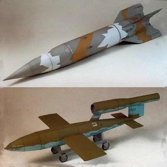 

1/24 German V1 Cruise Missiles V2 Rocket 3D Paper Model Puzzle Student Manual DIY Origami Class Aerospace Toy