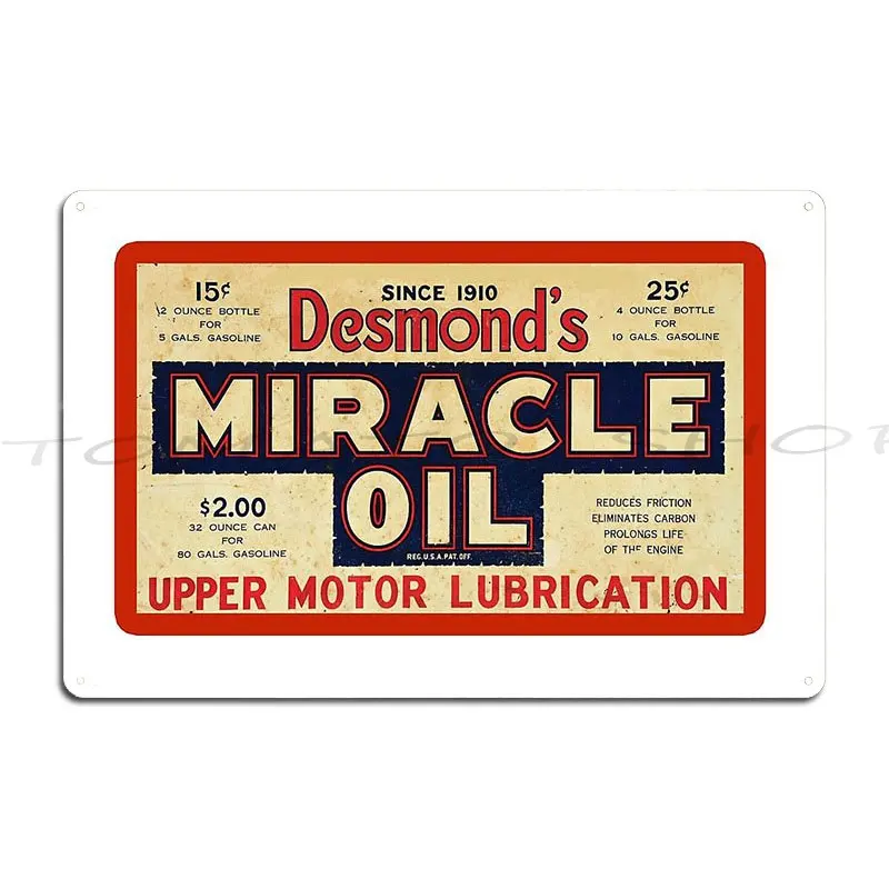 Pancarte métallique vintage Desmonds Miracle Oil, style cinéma, effet rouillé, pour décoration de grotte, type affiche en étain
