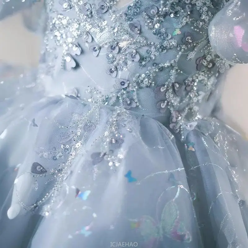 

Party Dress Girl Princess Petal Sleeve Dresses Sequin Clothing Flying Sleeves Tutu Ball Gown Piano Performance Gowns Teenager