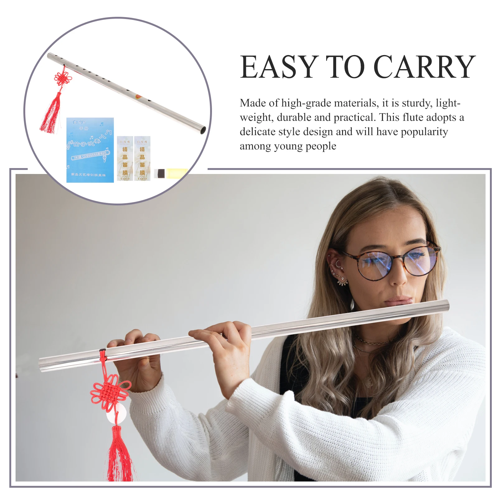 

1 Set F Key Stainless Steel Durable Metal For Beginners Students Portable Chinese Style Instrument Practicing Flute
