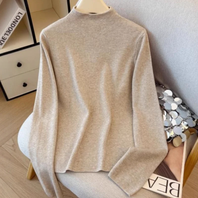 

Stand Collar Knitted Long-sleeved Base Shirt Women in Spring Autumn and Winter New Pullover Sweater Tops Underwear Women