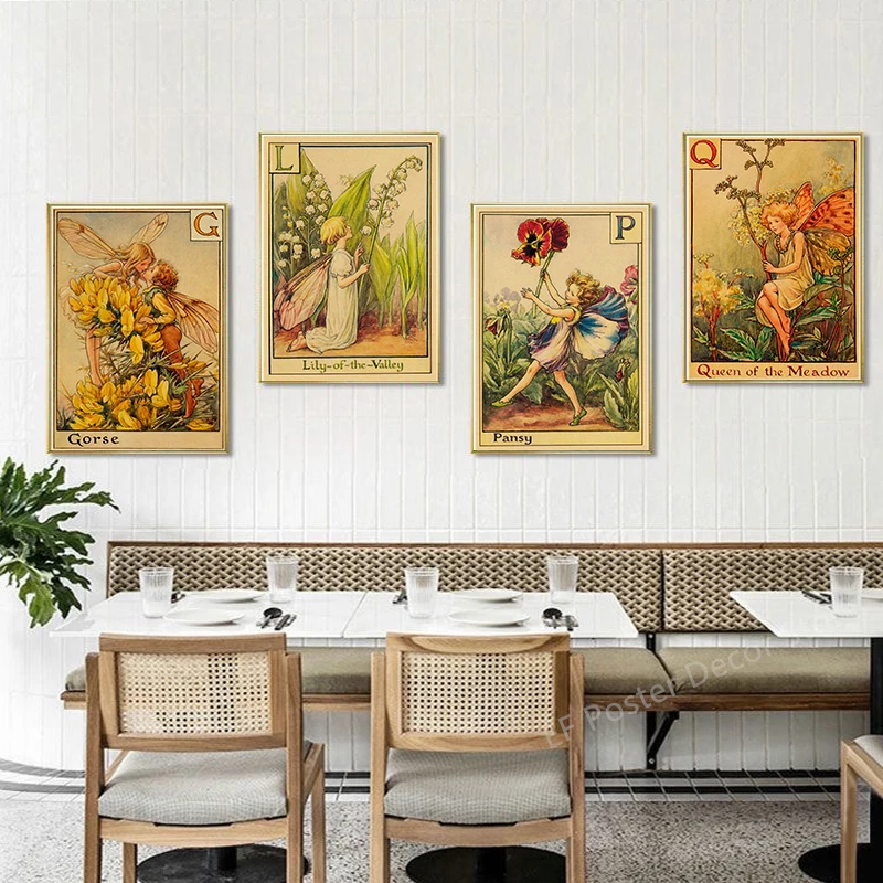 Buy Three Get Four Vintage Flower Fairy Poster Aesthetic Prints Home Room Bar Cafe Art Wall Decor Picture Retro Fairies Painting