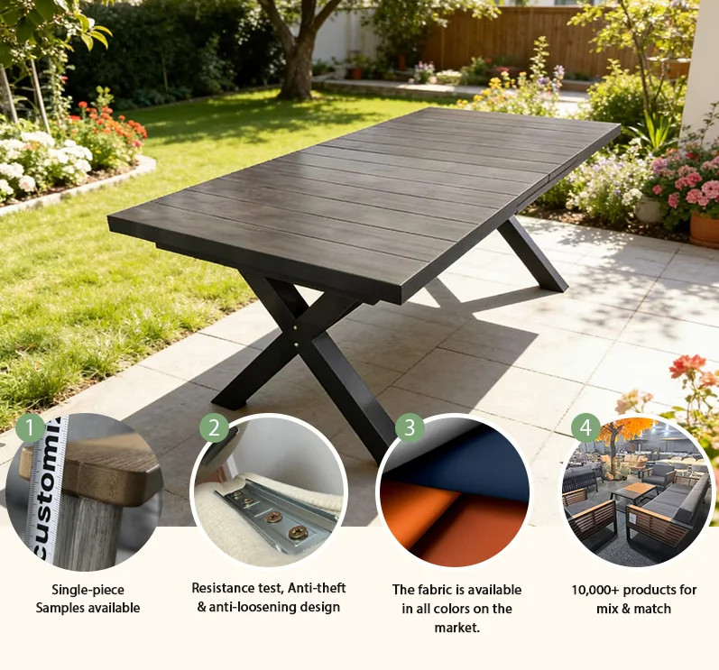 Custom Garden Furniture Outdoor Ceramic Tabletop Extension Dining Table Waterproof Aluminum Frame for Restaurant Hotel or Villa