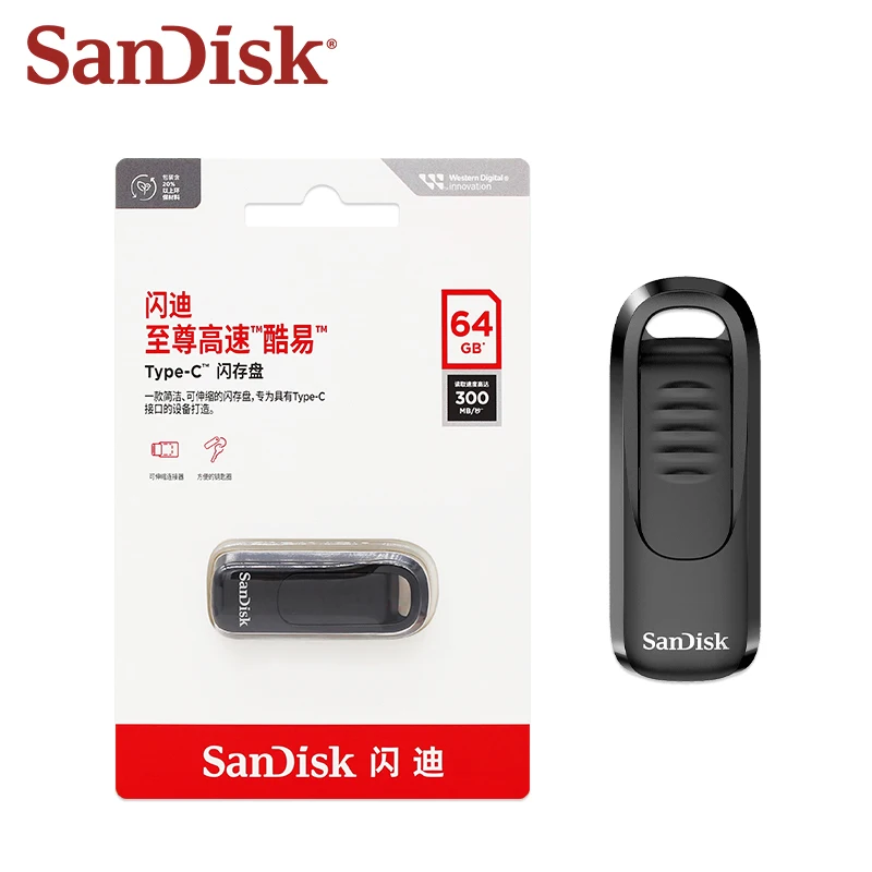 Sandisk usb3.2 cz480 gen1 tipo-c metal pen drive 64gb 128gb 256gb de alta velocidade até 300 mb/s leitura flash drive para telefone pc