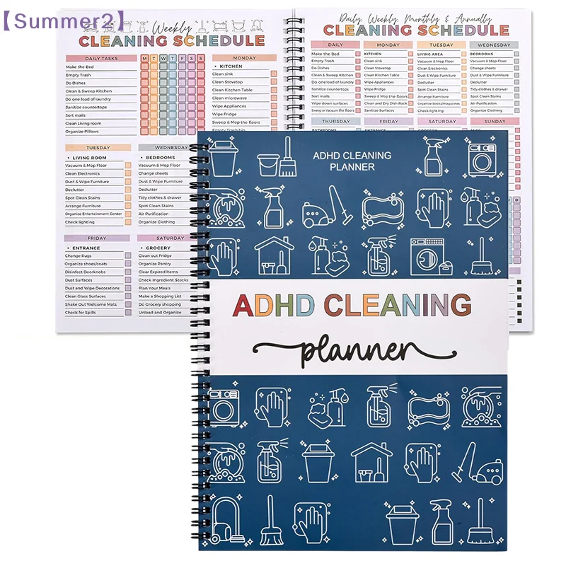 ADHD Cleaning Planner For Adults Teens Daily, Weekly & Monthly Cleaning Schedule & Checklist,Reusable Household Organizer〔Sum2〕