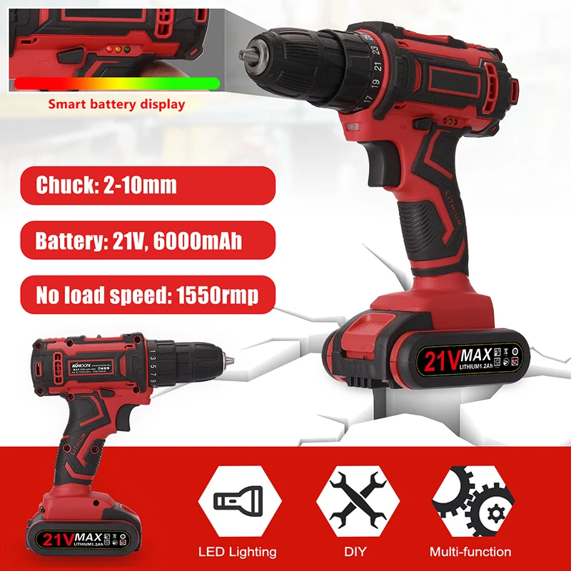 Power Tools Professional Wireless Drill Electric Driver Woodwork Screwdriver Mechanical Battery Set Impact Drilling Machine