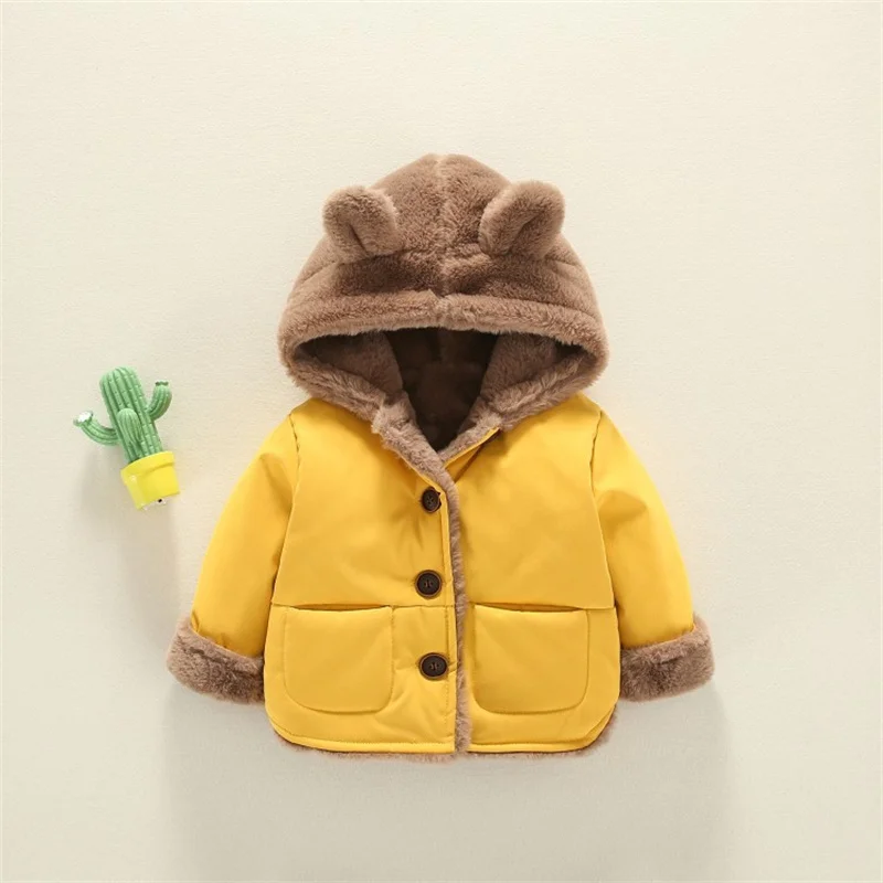 Baby Thickened Cotton Coats Infant Warm Padded Winter Jacket Boys Girls Fleece  Hooded Outerwear Children\'s Windproof Parkas