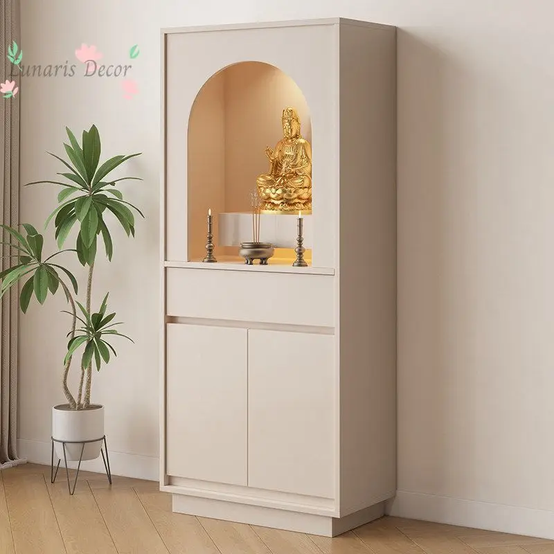 Buddhist niche cream style household worship cabinet, storage cabinet with pull-out drawer