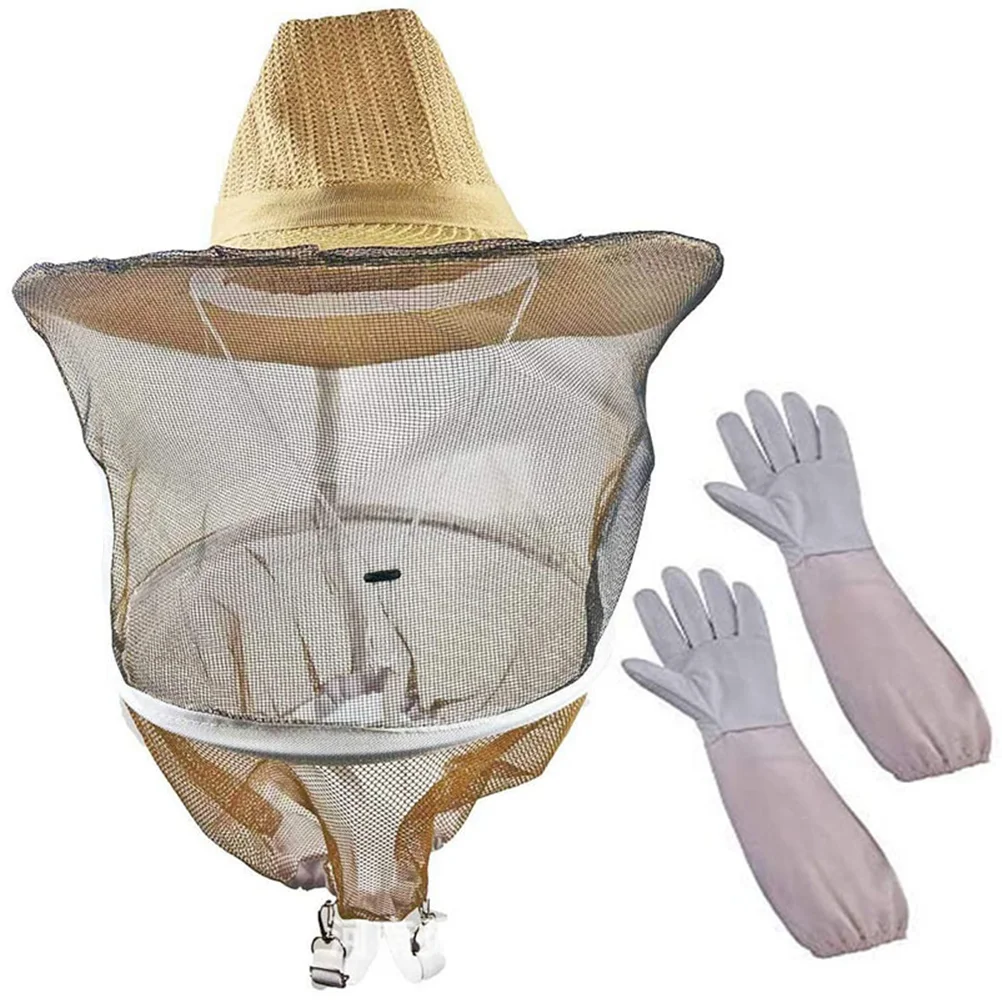 

Beekeeping Hat Glove Set Pure Cotton Bee Resistant Protective Gloves Sleeves Free Size Long Use Breathing Practical Gardening