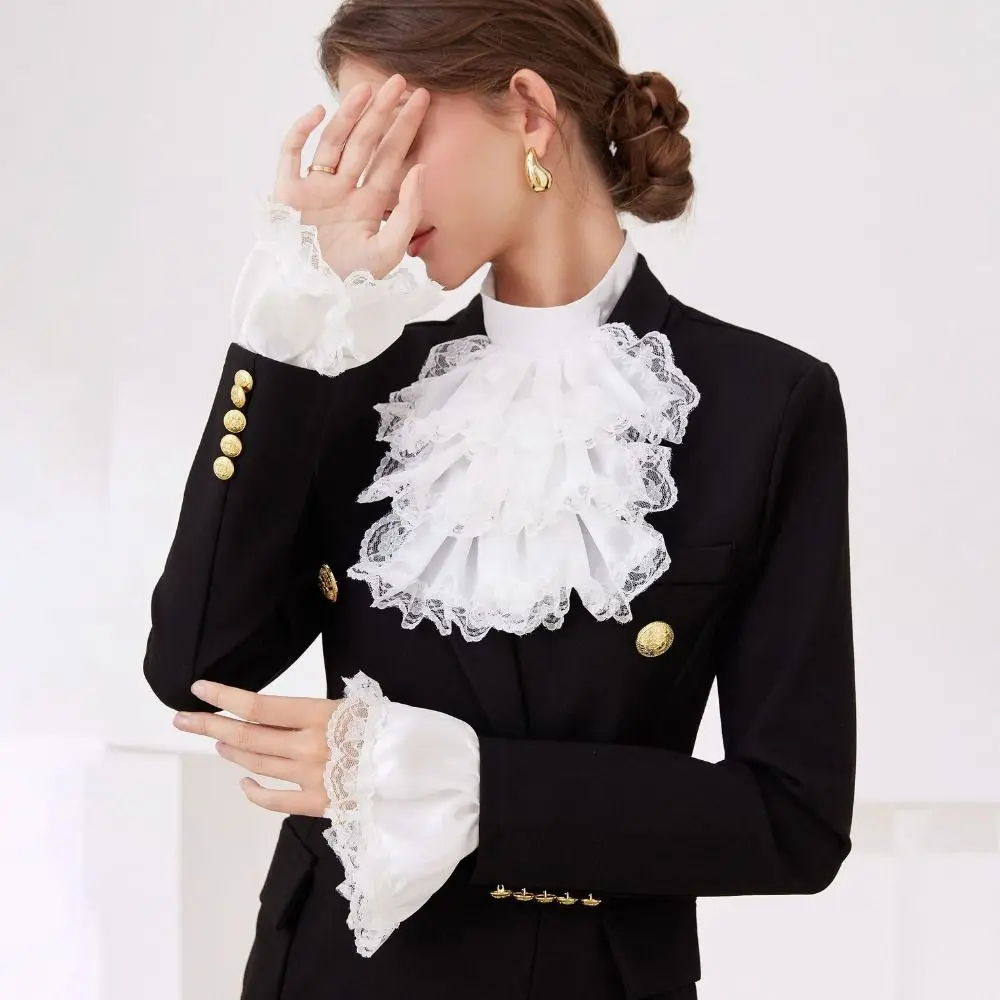 Chic Detachable Renaissance Collar Elegant Vintage Elizabethan Neck Ruff Opera Layered Ruffled Collar Historical Reenactment