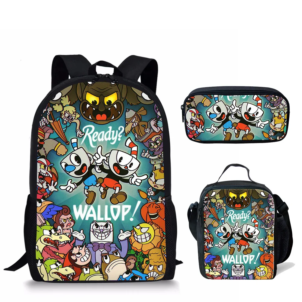 

Classic Youthful Cuphead 3D Print 3pcs/Set Student Travel bags Laptop Daypack Backpack Lunch Bag Pencil Case