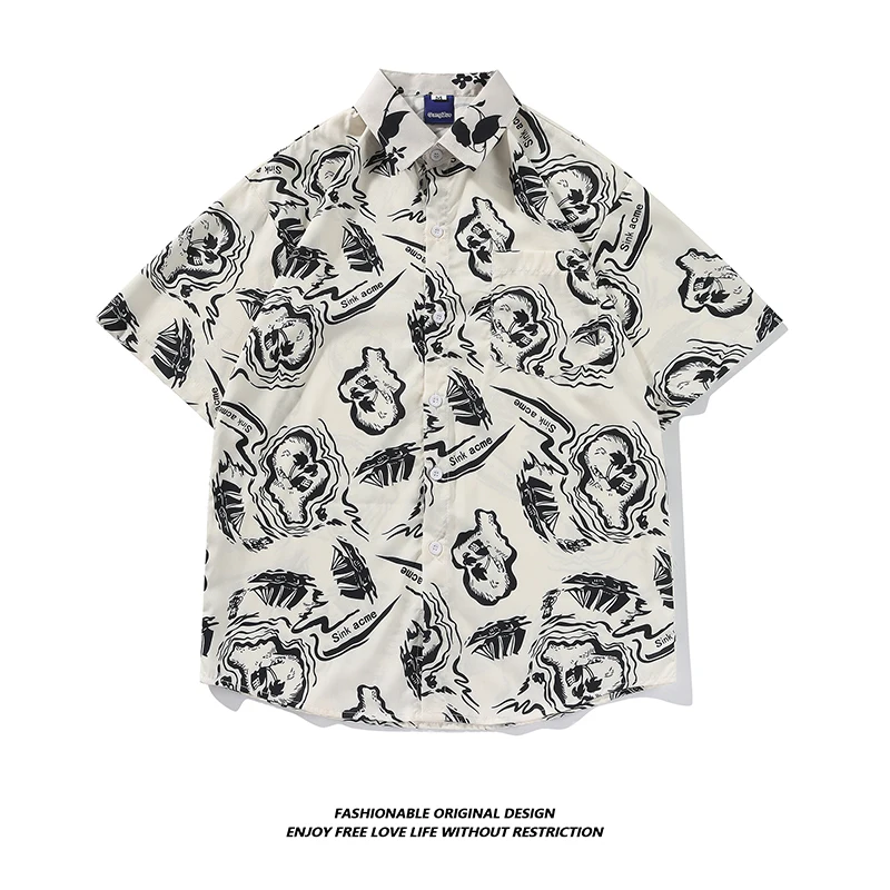 

Hawaii Ice Silk Beach Floral Shirt Short Sleeve Men Summer Vacation Southeast Asia Style Clothing Breathable Moisture Wicking