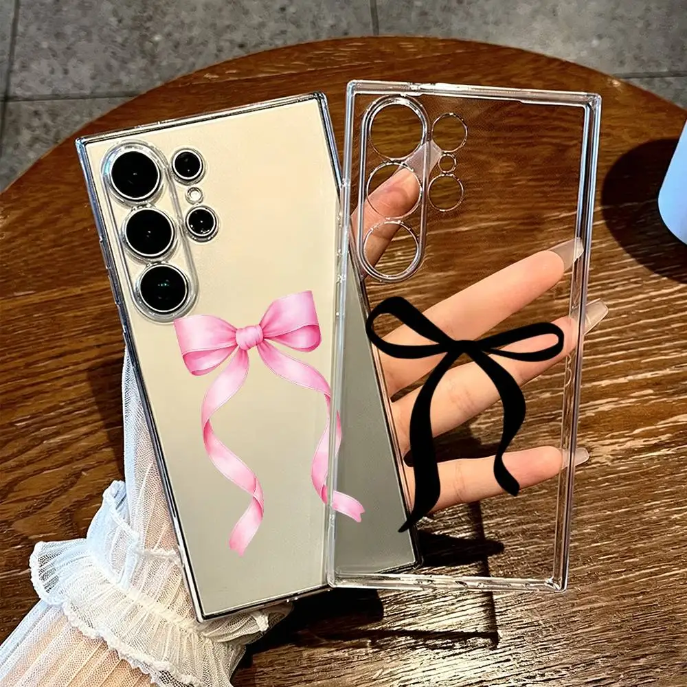Big Bowknot Lightweight Precise Hole Transparent Printed Phone Case For Samsung S25