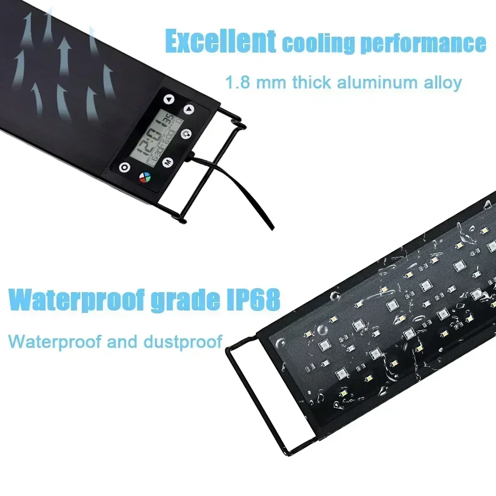 Waterproof Aquarium LED Light, Full Spectrum Fish Tank Lighting with Aquatic Plant Growth Lamp, 24/7 and 100V-240V, 30-60cm