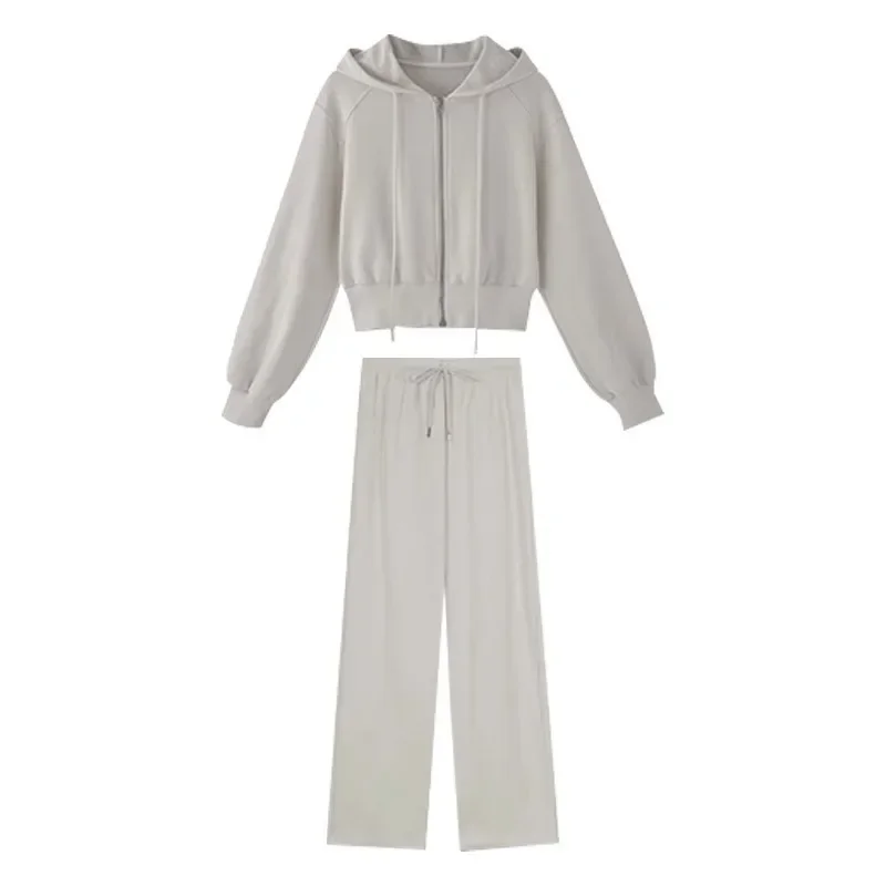 Autumn Winter New Solid Oversized Loose Women's Hoodie And Sweatpants Two Piece Set Korean Fashion Y2k Zip Up Hoodie Sweatshirts