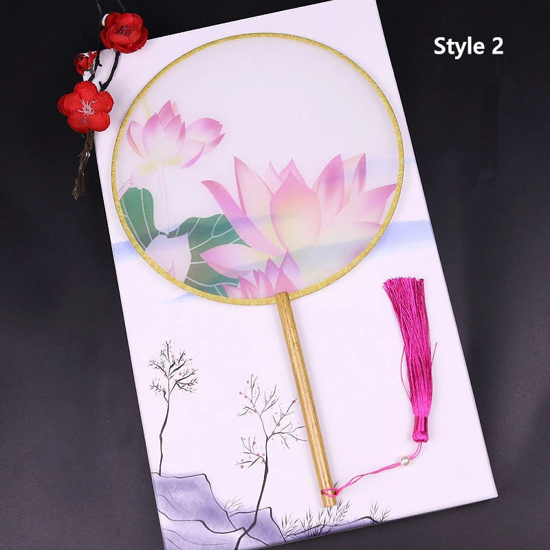 1pc Women Dancing Embroidery Flower Handheld Fan Vintage Translucent Chinese Style Round Silk Fans