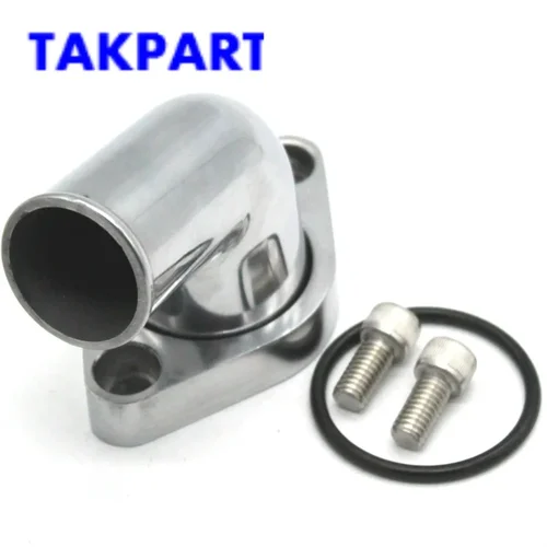 TAKPART SBC BBC Aluminio pulido Cuello de agua giratorio de 15 grados Se adapta a SB BB Chevy 327 350 454 396