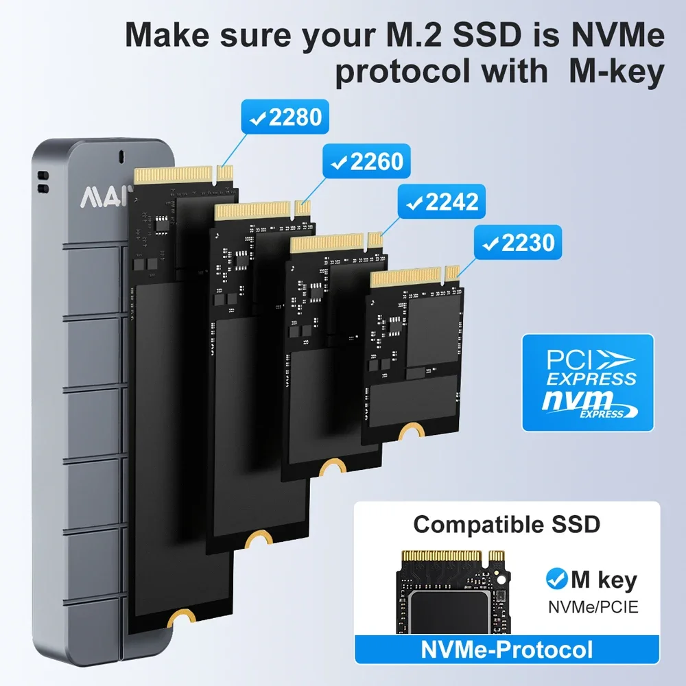 MAIWO M.2 NVMe SSD الضميمة USB3.2 Type-C GEN2 10Gbps 8 تيرا بايت سعة USB C إلى M-Key PCIE NVME SSD محول قارئ حالة الألومنيوم