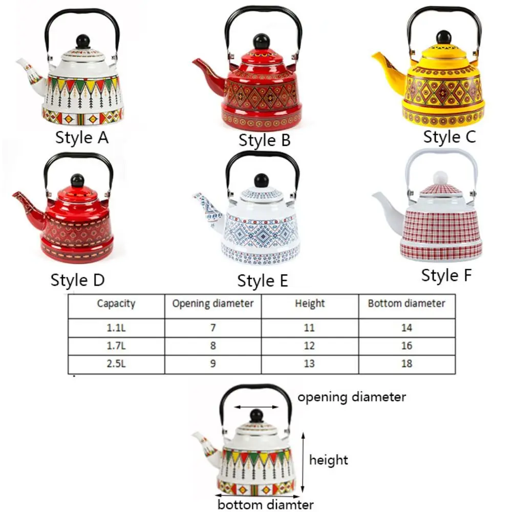 Винтажный небьющийся эмалированный чайник с цветной печатью, большой вместительный чайник в европейском стиле, универсальный чайник для кипячения воды, ресторан