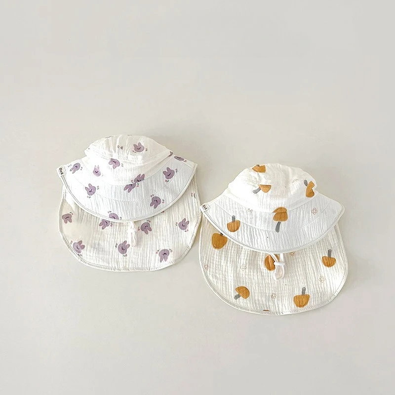 

Korean Princess Sun Hat for Girls Summer Wide Brim Bucket Bonnet with UV Protection Sun Cape Baby Floppy Cotton Hat for Toddler