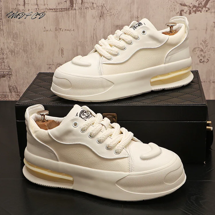 Sneakers Casual Men Designer Soft Sole White Shoes Fashion Microfiber Leather Upper Increased Internal Flat Platform Board Shoes