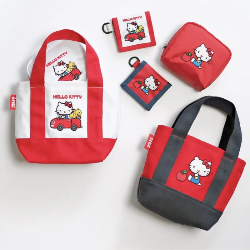 

Girl Sanrios Cosmetic Bag New Embroidery Canvas Portable Mini Bag Go Out Portable Kawaii Cartoon Lunch Box Bento Bag Makeup Bag
