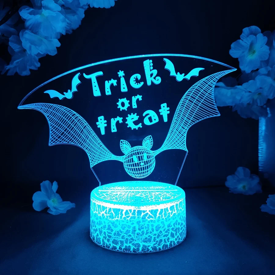 Trick or Treat LED Holiday Indoor Lighting Halloween Home Decoration Kids Child Gift Lamp Bat Nightlights Aesthetic Room Decor