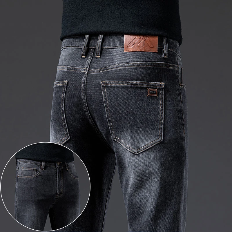 Men's Clothing 2024 New Stretch Jeans Comfortable Slim Fashion Business Pants Casual Straight Blue Gray Denim Trousers Male